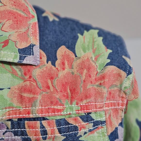 Floral Print Button Front Cotton Shacket Lightweight Jacket by Sag Harbor Small - Picture 7 of 14